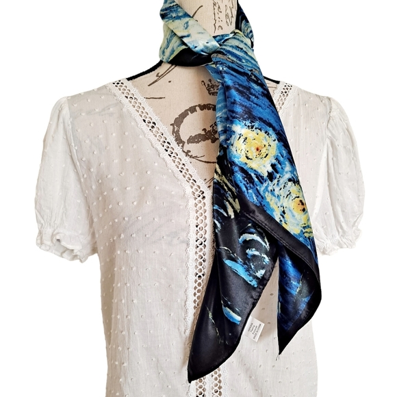 💖 2/$30 Square Satin abstract art oil painting blue Hair neck or purse Scarf - Picture 8 of 14